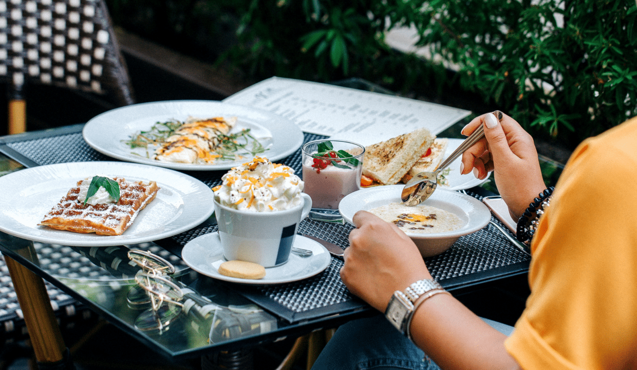 Closeup of a table full of food at brunch in Edmond