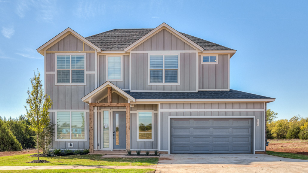 Home exterior with wood elements