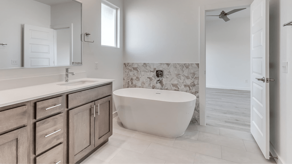 Bathroom with chrome hardware